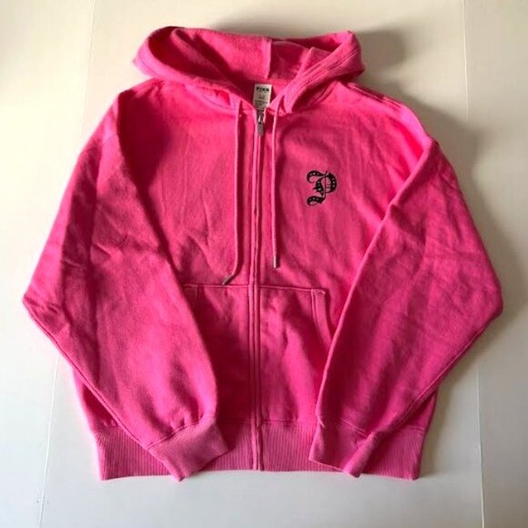 VS PINK Hoodie Ivy Fleece Campus Full-Zip Hoodie Carmine Rose Halloween S - Picture 4 of 5